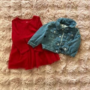 Stylish Kids Blue Jean Jacket and Red Dress Set valentines 12 months